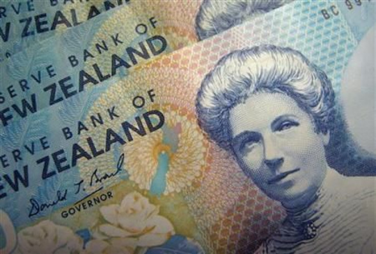 Reserve Bank of New Zealand dollar notes are pictured in Singapore