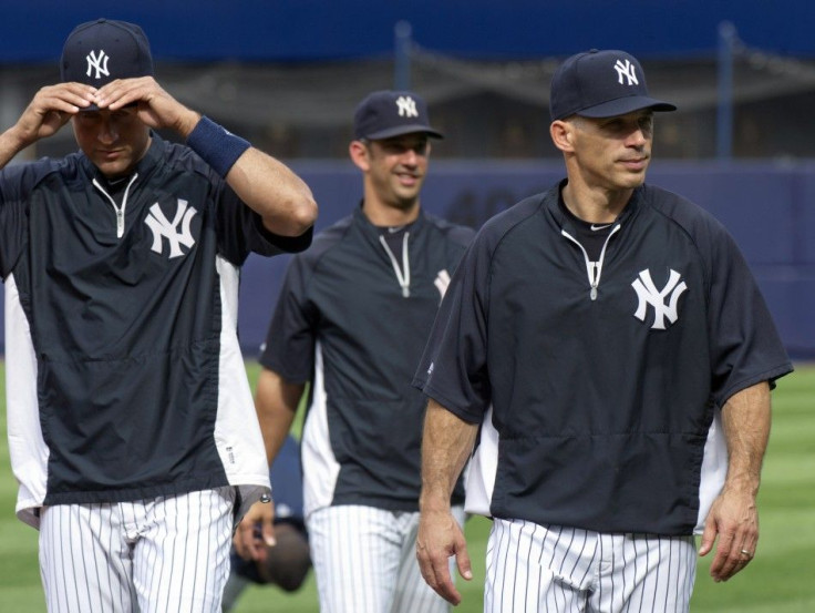 Yankees&#039; Jeter, Posada and Girardi leave the field during workout day in New York