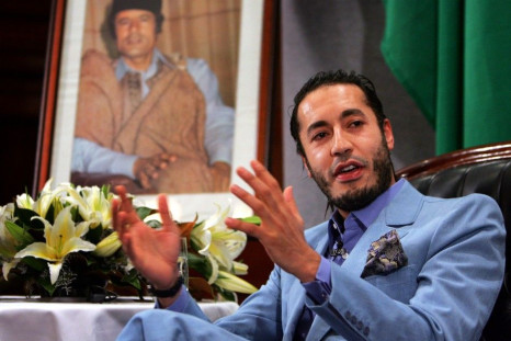 Al Saadi Gaddafi, the third son of Libyan leader Muammar Gaddafi, speaks at a news conference in ...