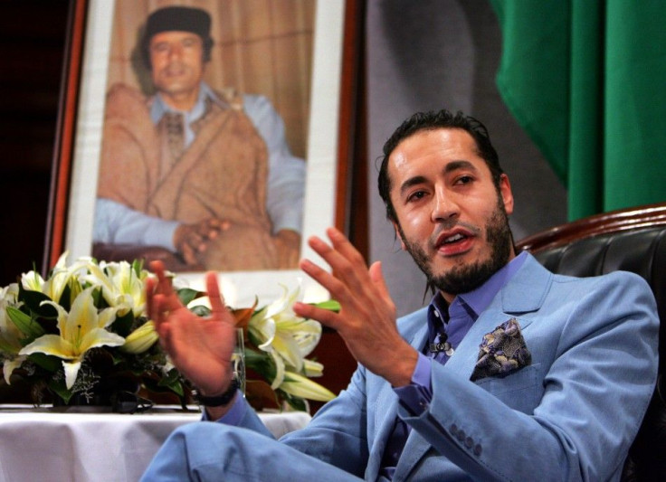 Al Saadi Gaddafi, the third son of Libyan leader Muammar Gaddafi, speaks at a news conference in ...