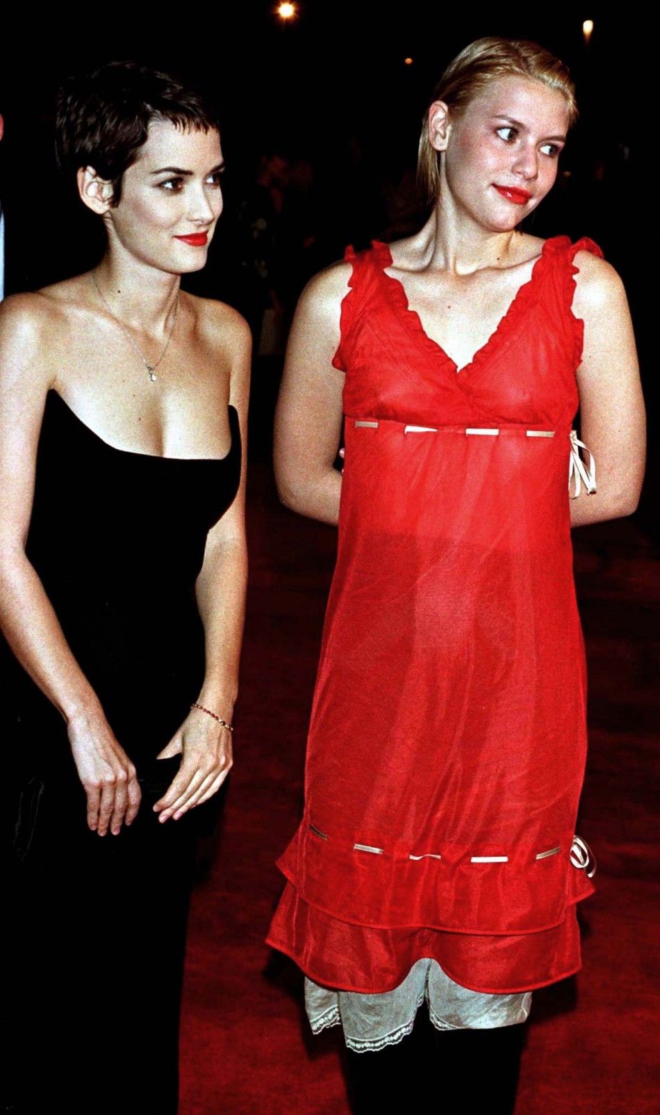 Actresses Winona Ryder L and Claire Danes arrive for the quotFire and Icequot Ball 