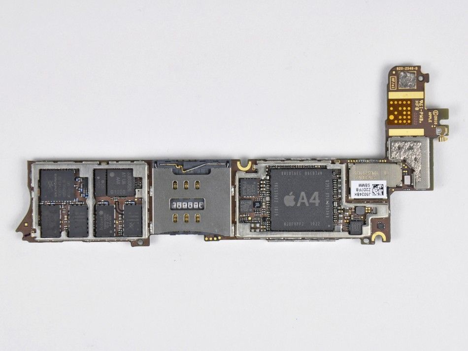  The A4 processor is displayed during iFixits teardown of the iPhone 4 in San Luis Obispo