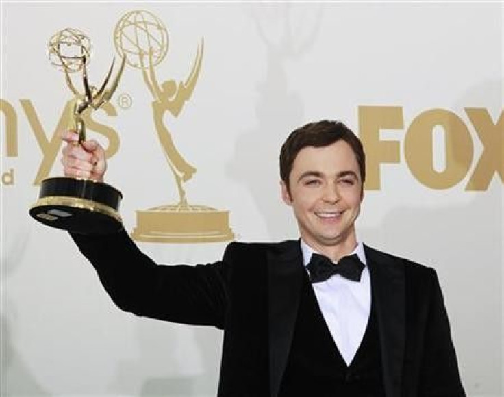Actor Jim Parsons from &#039;&#039;The Big Bang Theory&#039;&#039; holds up his Emmy award for outstanding lead actor in a comedy series backstage at the 63rd Primetime Emmy Awards in Los Angeles