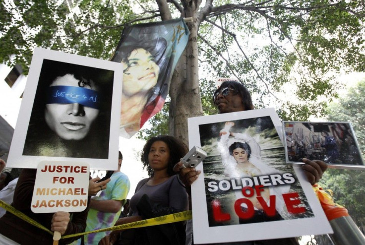 Michael Jackson supporters are shown outside the courthouse during Dr. Conrad Murray's trial in the death of Jackson in Los Angeles