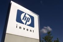 HP Invent logo is pictured in front of Hewlett-Packard international offices in Meyrin near Geneva