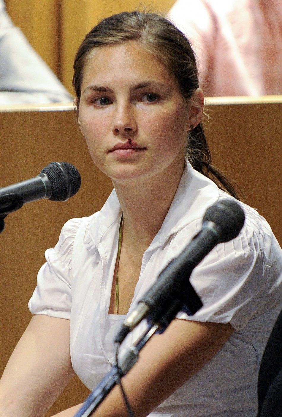 Jailed murder suspect Amanda Knox of the U.S. gives evidence at her trial for murder in Perugia 