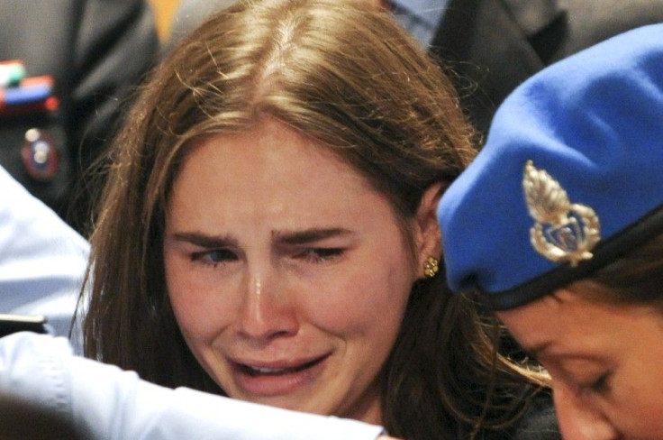U.S. student Amanda Knox reacts after hearing the verdict during her appeal trial session in Perugia