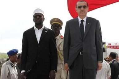 Turkey&quot;s Prime Minister Tayyip Erdogan (R) and Somalia&quot;s President Sheikh Sharif Ahmed