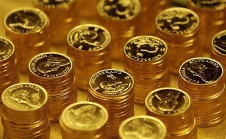 Gold bullion coins known as Krugerrands are pictured in the mint where they are manufactured in Midrand outside Johannesburg
