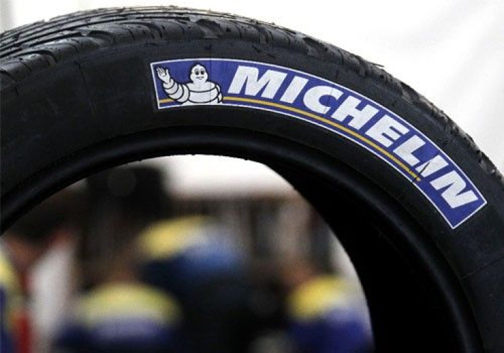 A Michelin tire is seen on the racing circuit in Le Mans, central France