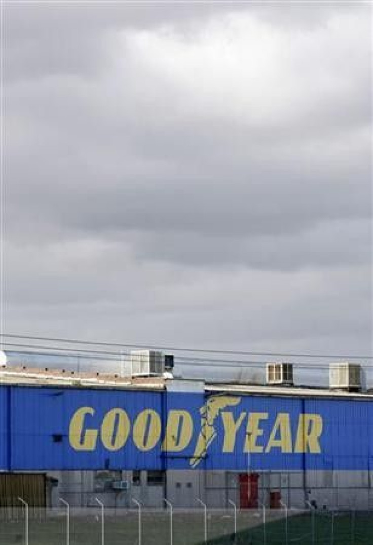 The Goodyear logo is seen at the South Pacific Tyres facility in Somerton, Victoria, about 20km from Melbourne