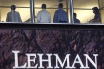 File photo of people at Lehman Brothers headquarters in New York