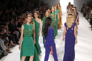 Models present creations by Lebanese designer Elie Saab as part of his Spring/Summer 2012 women&#039;s ready-to-wear fashion collection show in Paris