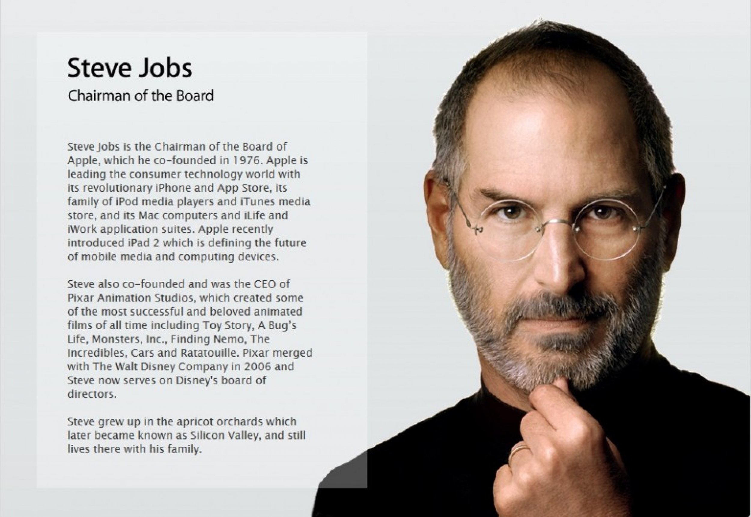 Steve Jobs press biography in Apple site