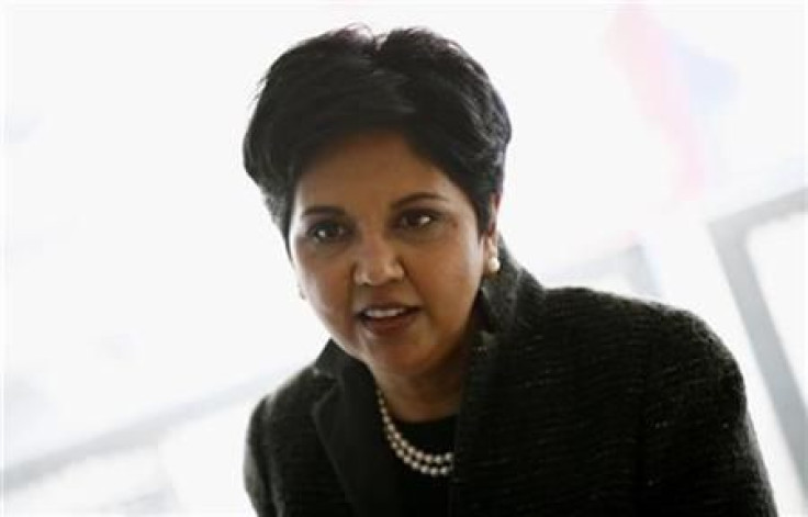 PepsiCo Chairman and Chief Executive Officer Indra Nooyi speaks to reporters during PepsiCo&#039;s 2010 Investor Meeting event in New York