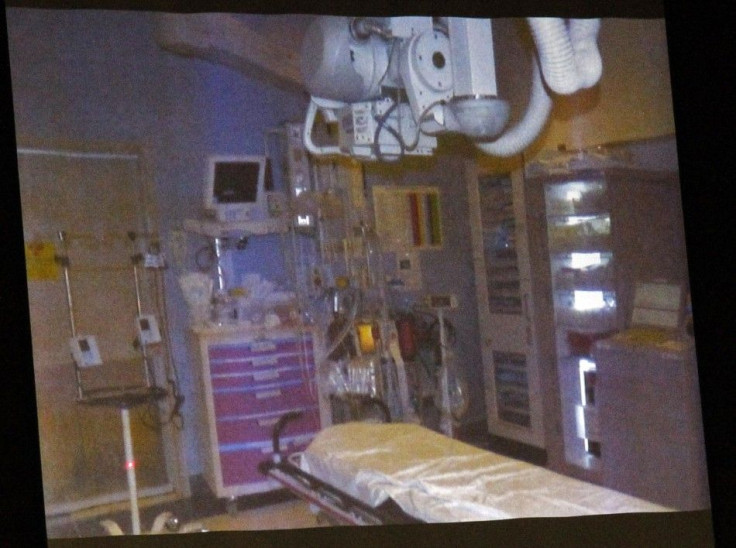 Trauma room at UCLA Medical Center is shown in photo projection during Dr. Conrad Murray&#039;s trial in the death of pop star Michael Jackson in Los Angeles