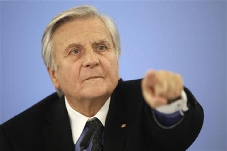 European Central Bank President Trichet gestures during news conference in Berlin
