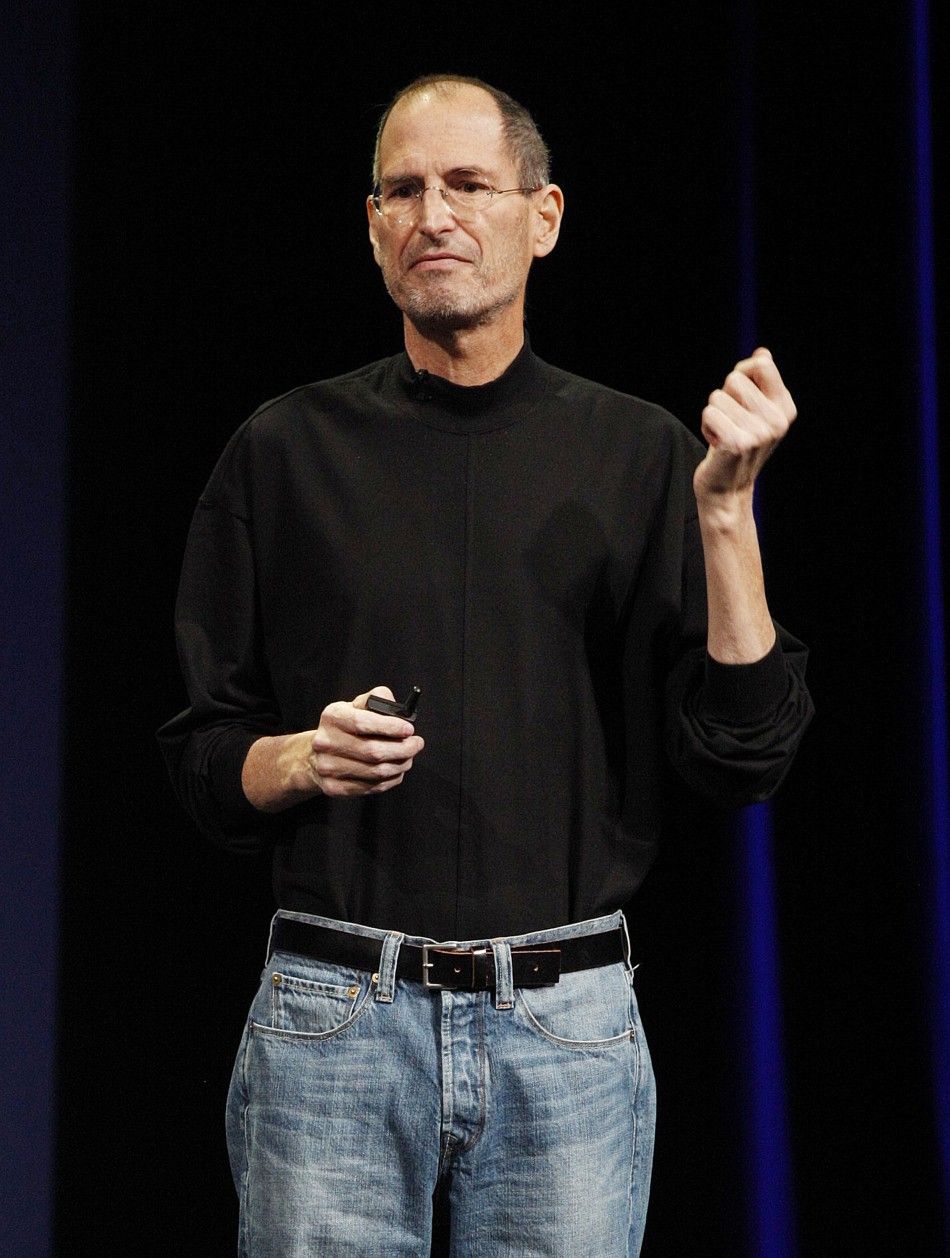 Apple Inc. CEO Steve Jobs takes to the stage during an Apple event in San Francisco