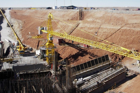 Workers prepare the site of the second mineshaft to be sunk at Oyu Tolgoi in Mongolia