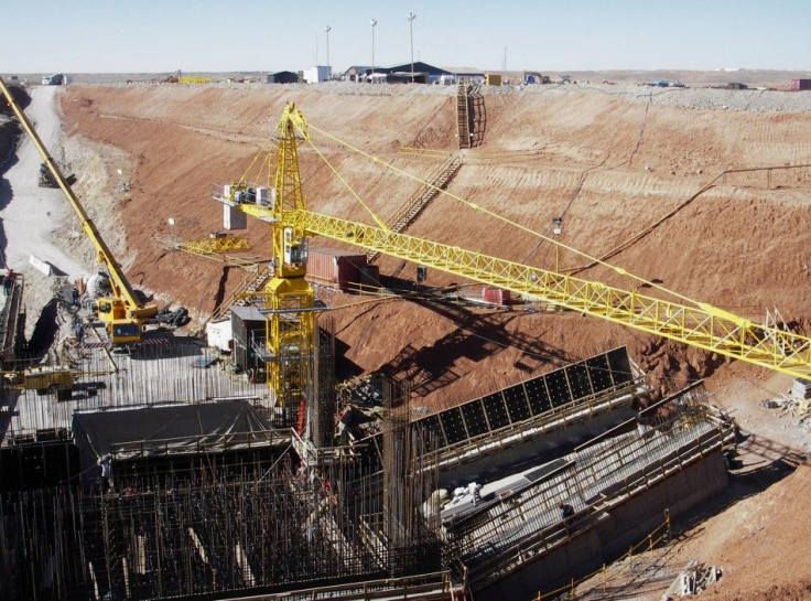 Workers prepare the site of the second mineshaft to be sunk at Oyu Tolgoi in Mongolia