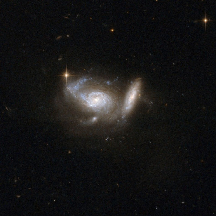 Hubble image of two colliding galaxies.