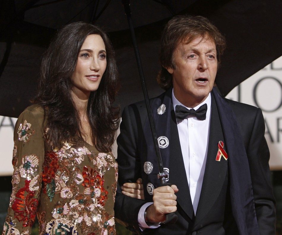 Former Beatle Paul McCartney and his girlfriend Nancy Shevell arrive at the 67th annual Golden Globe Awards in Beverly Hills, California 