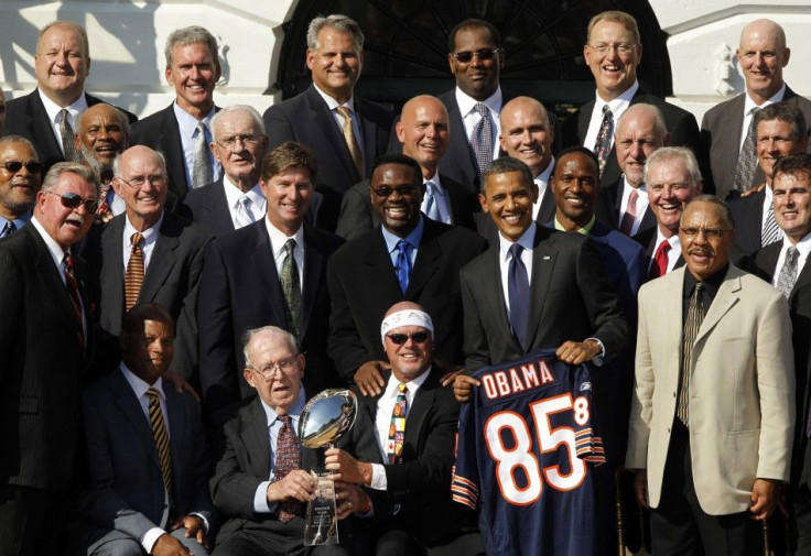 U.S. President Barack Obama honors the 1986 Super Bowl-winning Chicago Bears NFL team on the South Lawn of the White House in Washington