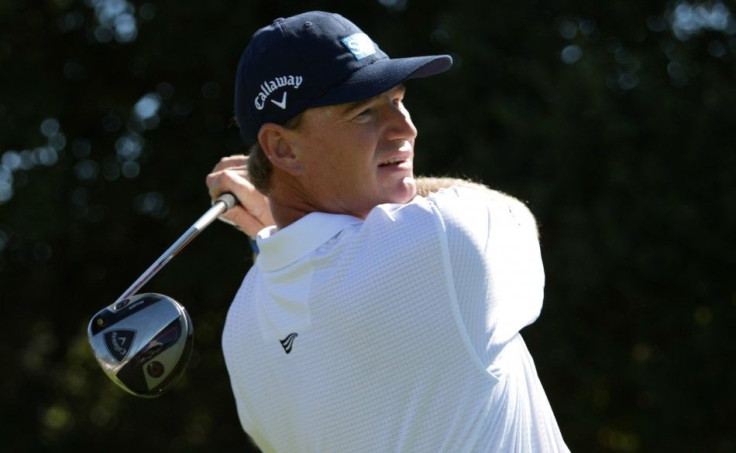 Ernie Els of South Africa hits his tee shot at the first hole during the third round of a PGA Tour golf tournament in San Martin, California