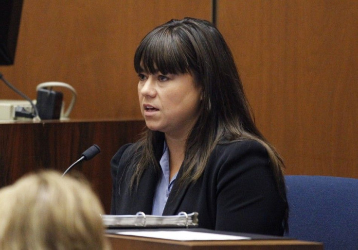 Los Angeles County coroner investigator Elissa Fleak testifies during Dr. Conrad Murray's trial in the death of pop star Michael Jackson in Los Angeles