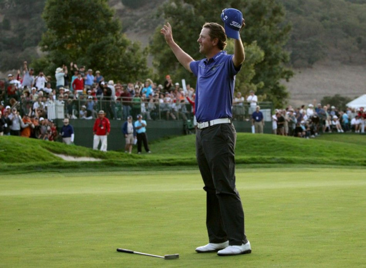 U.S. golfer Bryce Molder celebrates after winning the Frys.com Open after six holes of a sudden death playoff in San Martin, California