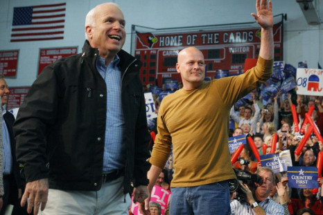 U.S. Republican presidential nominee Senator John McCain is joined by &quot;Joe the Plumber&quot; at a campaign stop in Mentor