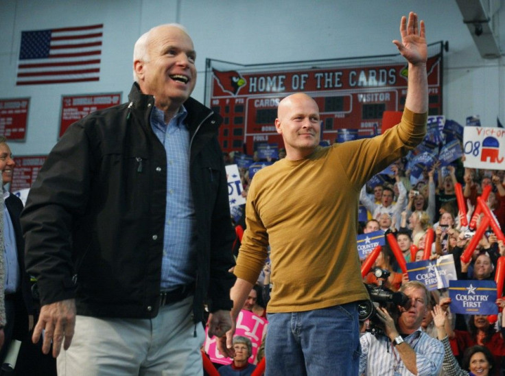 U.S. Republican presidential nominee Senator John McCain is joined by &quot;Joe the Plumber&quot; at a campaign stop in Mentor