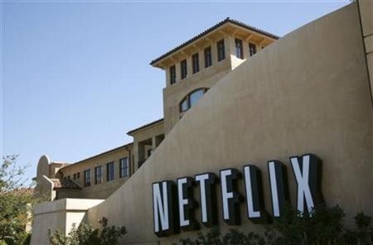 A sign is shown at the headquarters of Netflix in Los Gatos, California