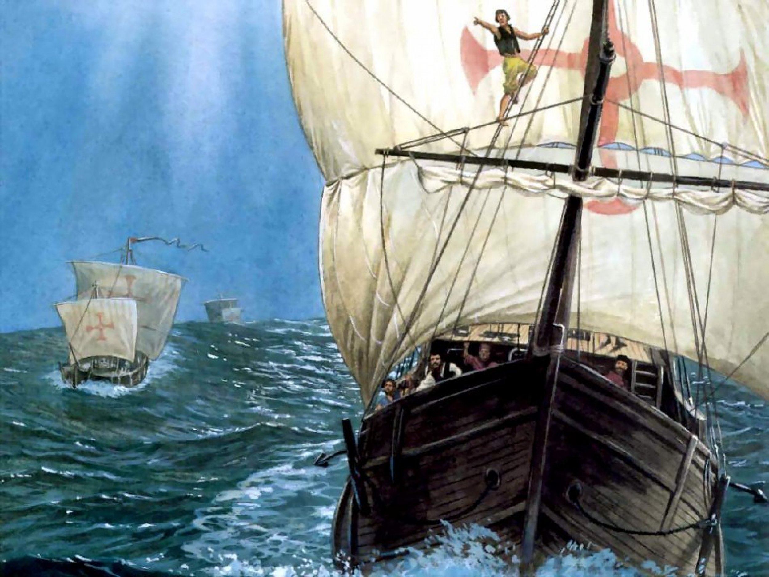 MYTH Columbus sailed on the Nia, the Pinta, and the Santa Maria.