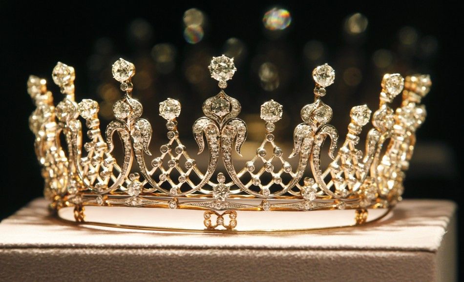 The Mike Todd antique diamond tiara is pictured at the press preview for Christies auction of The Collection of Elizabeth Taylor featuring her jewelry, haute couture, fashion, and fine arts at MOCA Pacific Design Center in Los Angeles 
