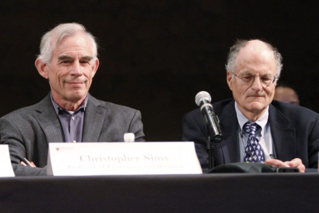 Nobel Prize for Economics winners Professors Sims and Sargent during a news conference at Princeton University in Princeton New Jersey
