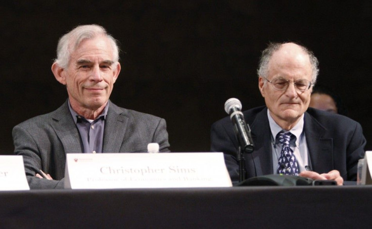 Nobel Prize for Economics winners Professors Sims and Sargent during a news conference at Princeton University in Princeton New Jersey