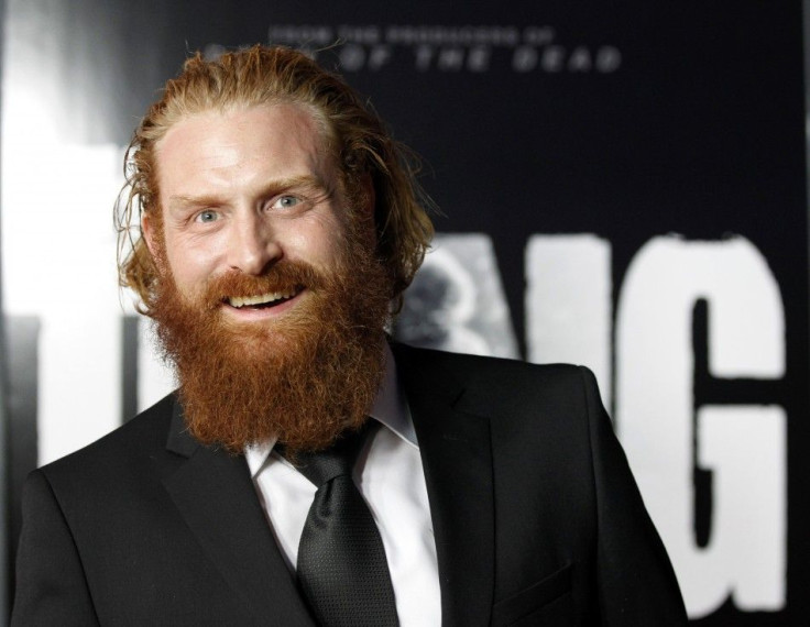 Cast member Kristofer Hivju poses at the world premiere of "The Thing" at Universal Studios Hollywood in Universal City, California