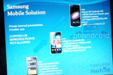Snapshot of slideshow showing Samsung galaxy S3 specs