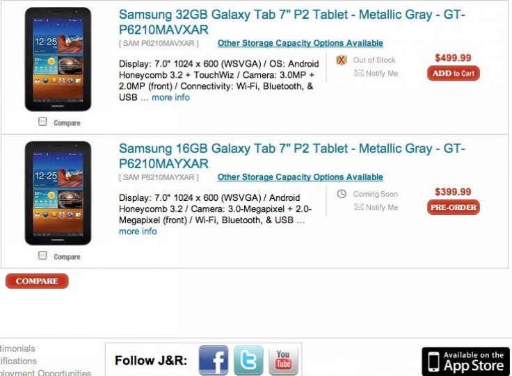 J&R is preordering the Samsung Galaxy Tab 7.0 Plus