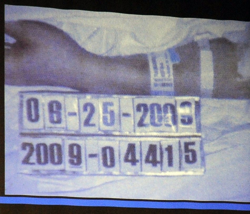 A detail of the photograph from the coroner of Michael Jackson039s body is projected during Dr. Conrad Murray039s trial in the death of pop star Michael Jackson in Los Angeles