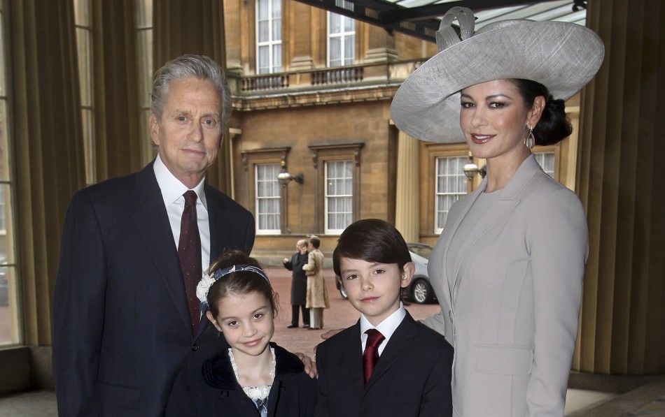 Welsh actress Catherine Zeta-Jones and her husband U.S. actor Michael Douglas, pose with their children