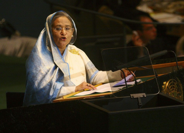 Prime Minister of Bangladesh Hasina speaks during the 64th United Nations General Assembly in New York