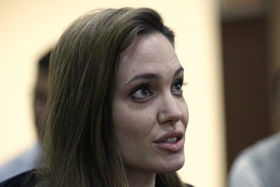 U.S. actress Angelina Jolie speaks during an interview with Reuters in Misrata