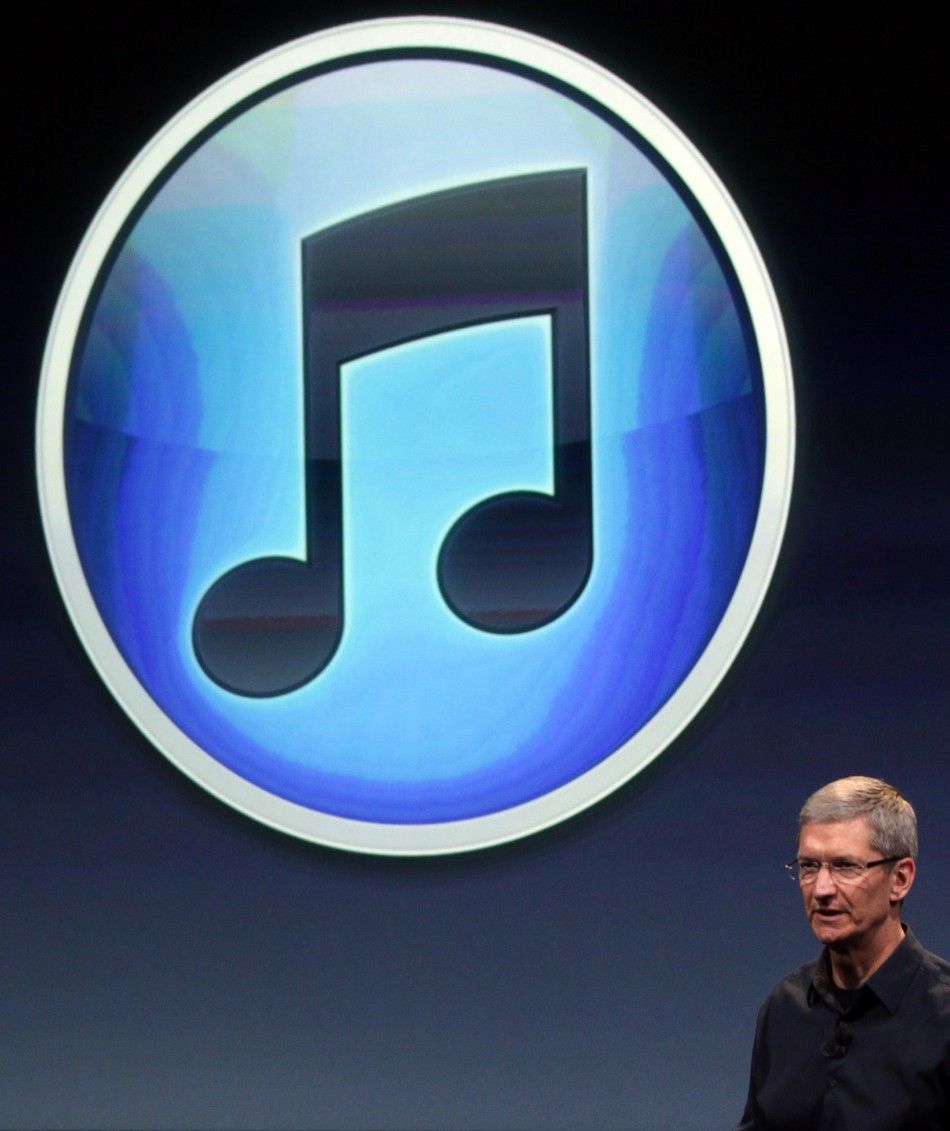 Apple CEO Tim Cook speaks about iTunes at Apple headquarters in Cupertino, Calif.