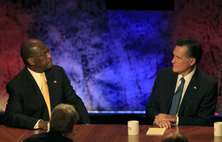 Herman Cain and Mitt Romney