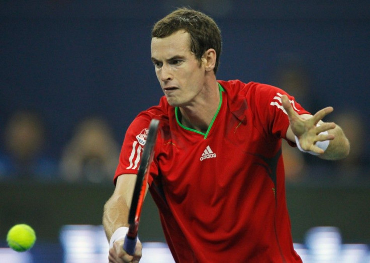 Andy Murray of Britain hits a shot during his match against Matthew Ebden of Australia at the Shanghai Masters tennis tournament