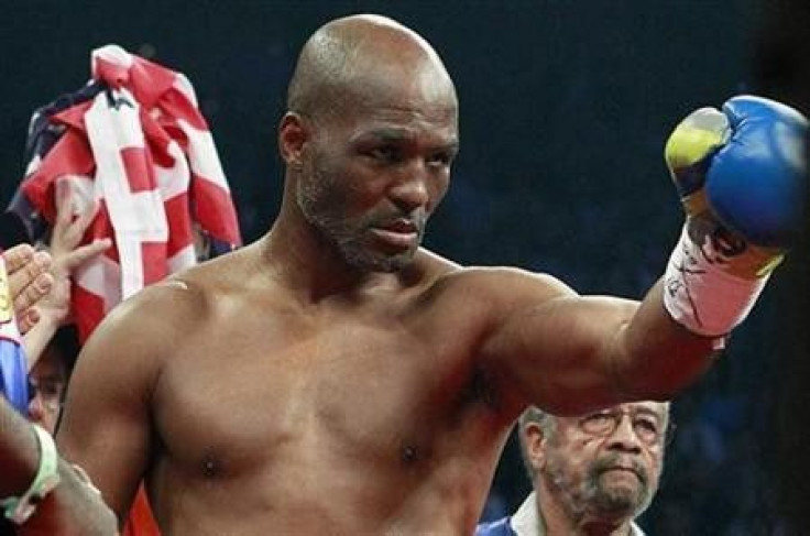 WBC light heavyweight boxer Bernard Hopkins of the U.S. gestures to Jean Pascal of Montreal prior to their title fight in Montreal May 21, 2011. Hopkins won by an unanimous decision.