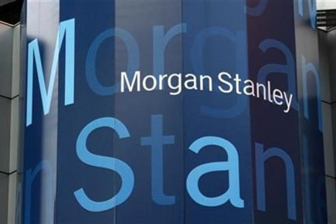 A sign is seen on the exterior of the headquarters of investment bank Morgan Stanley in New York City