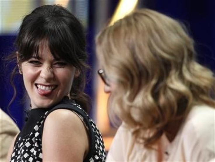 Actress Zooey Deschanel (L), star of the new comedy series ''The New Girl'', and Liz Meriwether, creator, writer and executive producer, take questions during a panel session at the FOX Summer TCA Press Tour in Beverly Hills, California